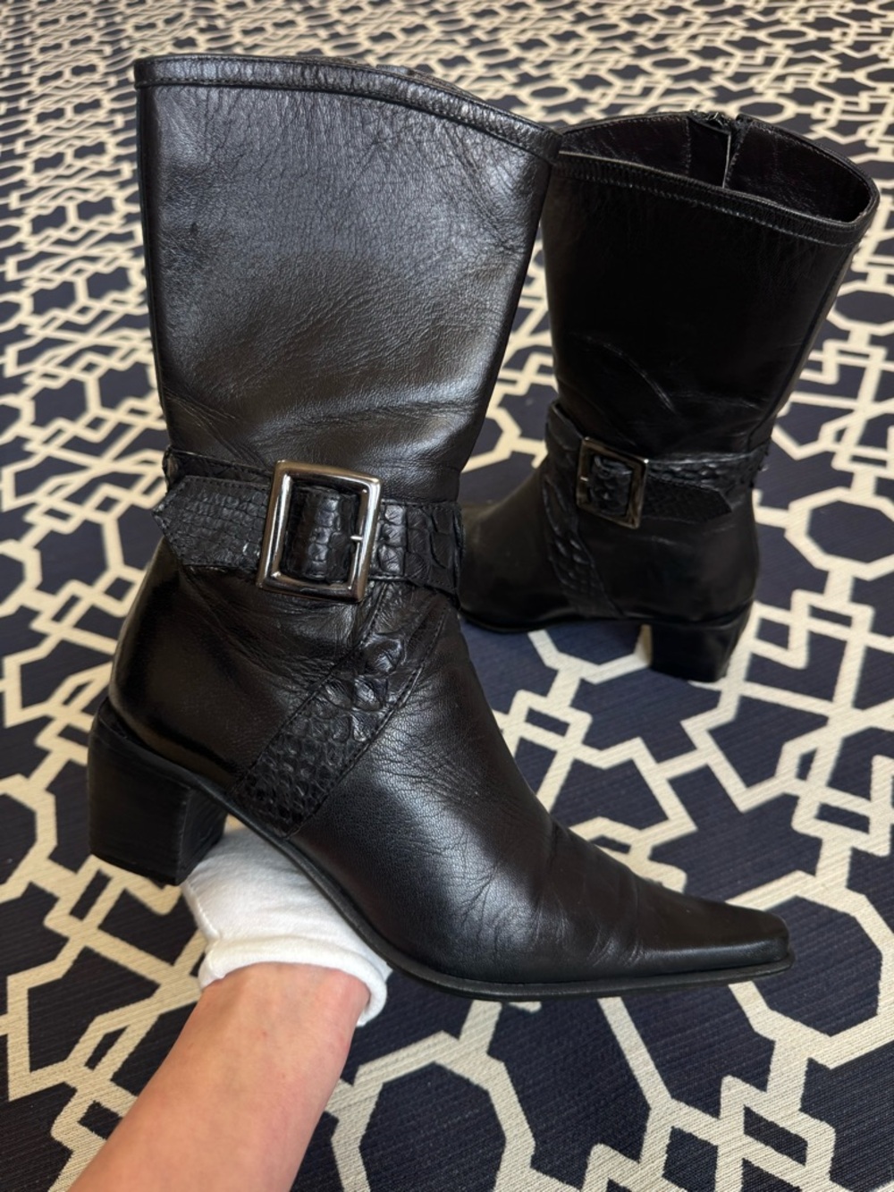 Y2K Italian Snakeskin Python Exotic Trim Soft Genuine Leather Boots Sz 36